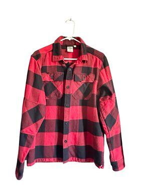 Bearded Goat Ozark Utility Flannel Shirt Red Black Buffalo Plaid Heavy Cotton S